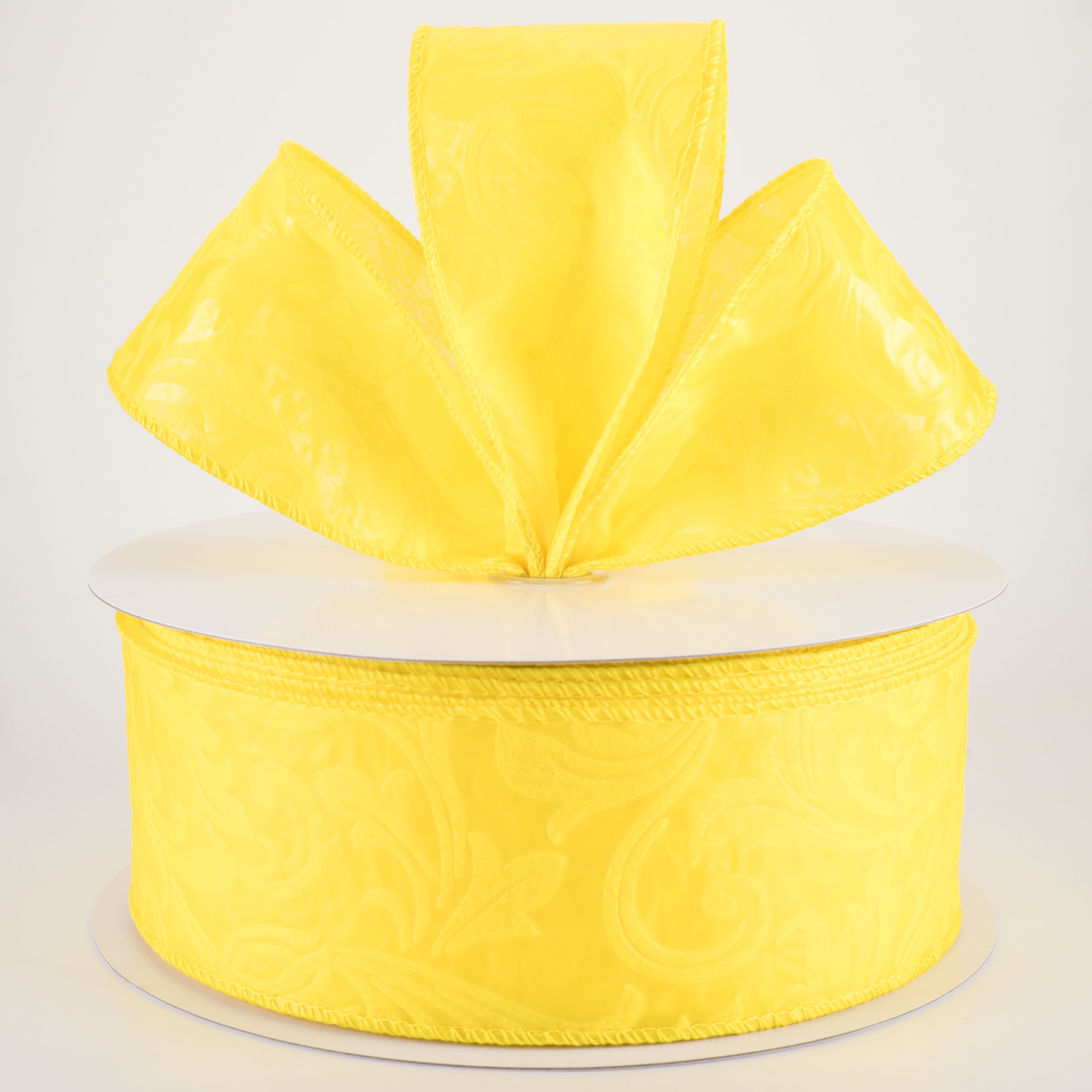 2.5" Embossed Leaf Filagree Breeze Ribbon: Yellow (50 Yards)