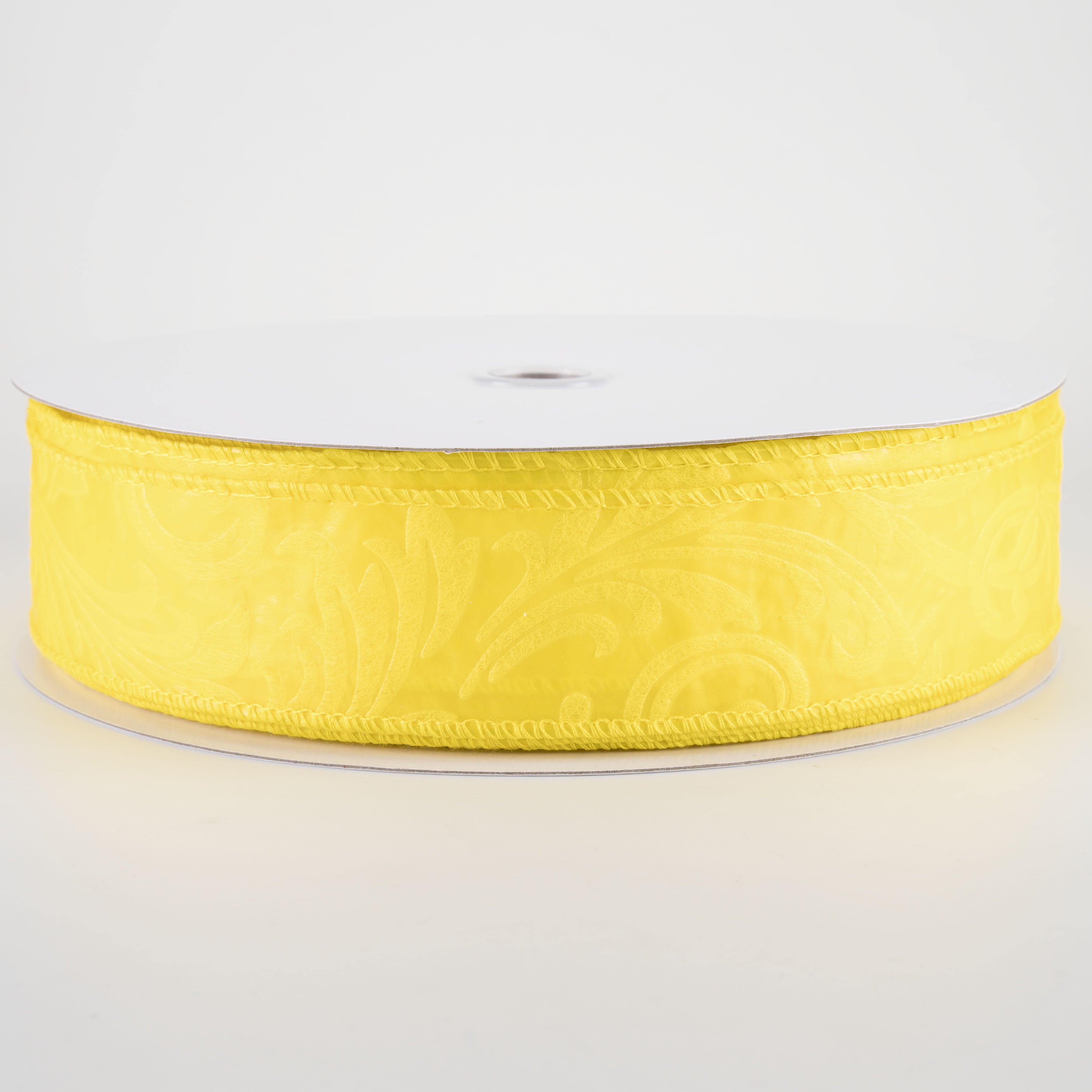 1.5" Embossed Leaf Filagree Breeze Ribbon: Yellow (50 Yards)