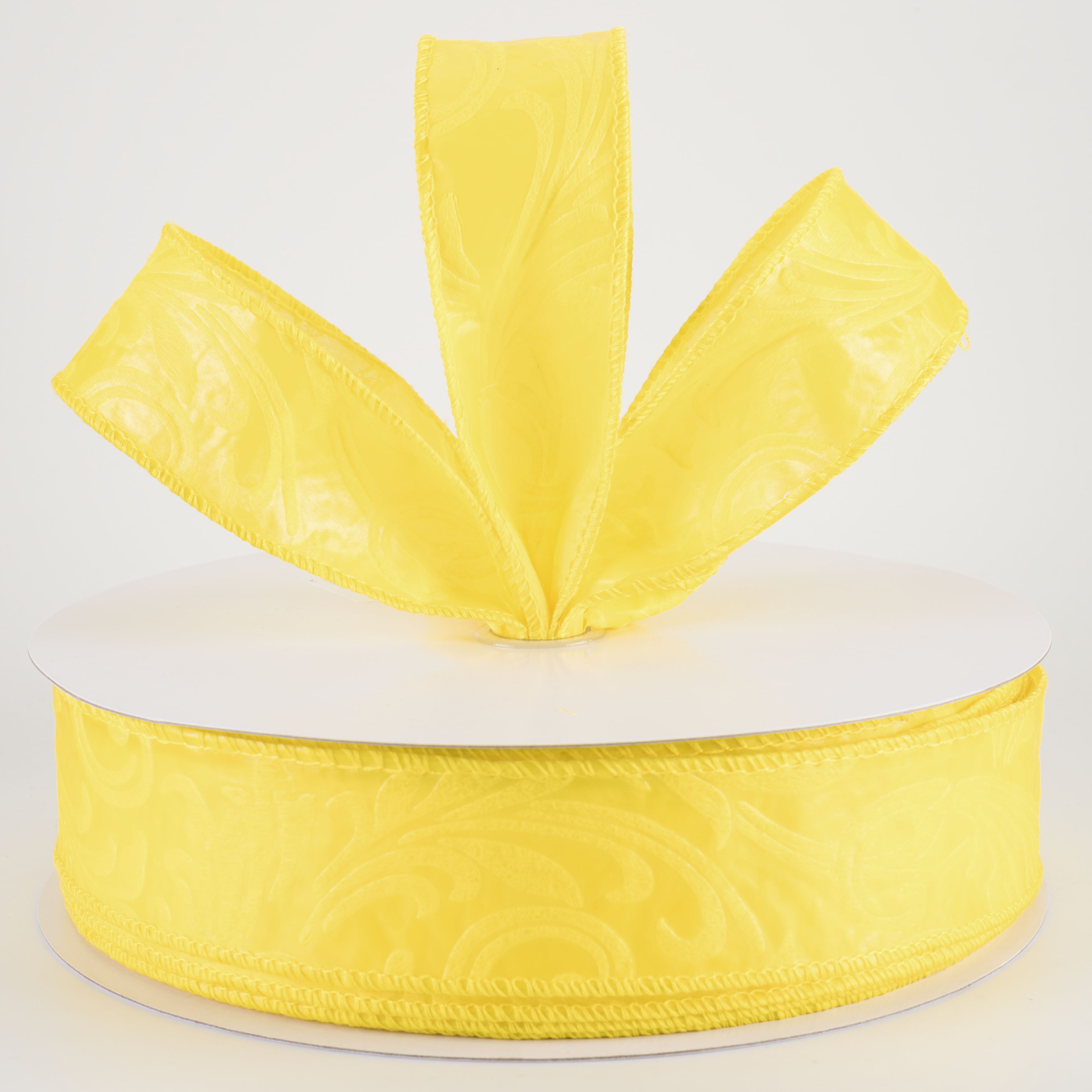1.5" Embossed Leaf Filagree Breeze Ribbon: Yellow (50 Yards)