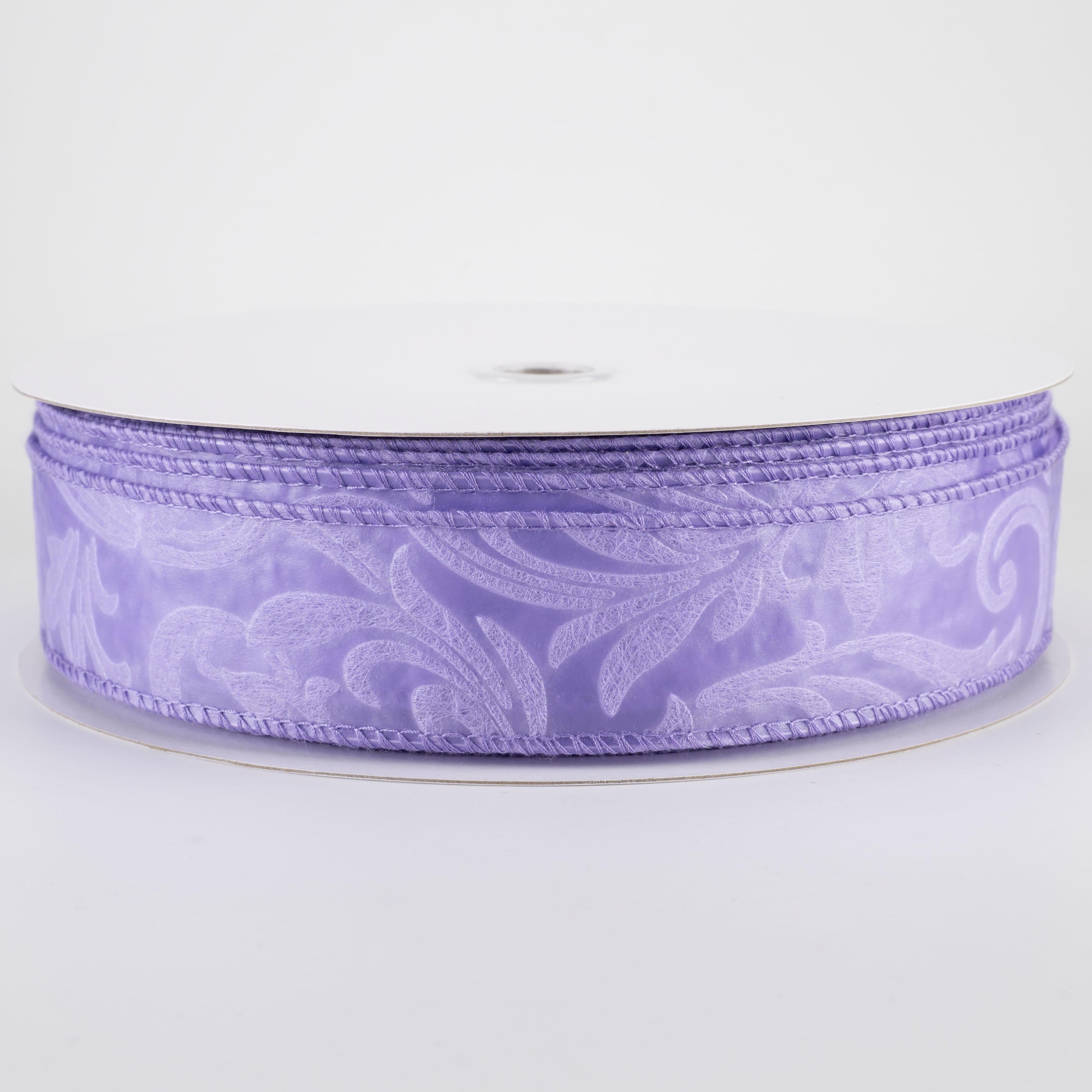 1.5" Embossed Leaf Filagree Breeze Ribbon: Lilac Purple (50 Yards)