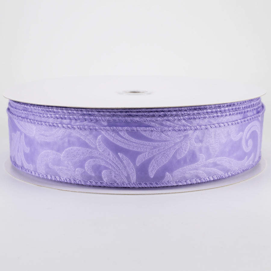 1.5" Embossed Leaf Filagree Breeze Ribbon: Lilac Purple (50 Yards)