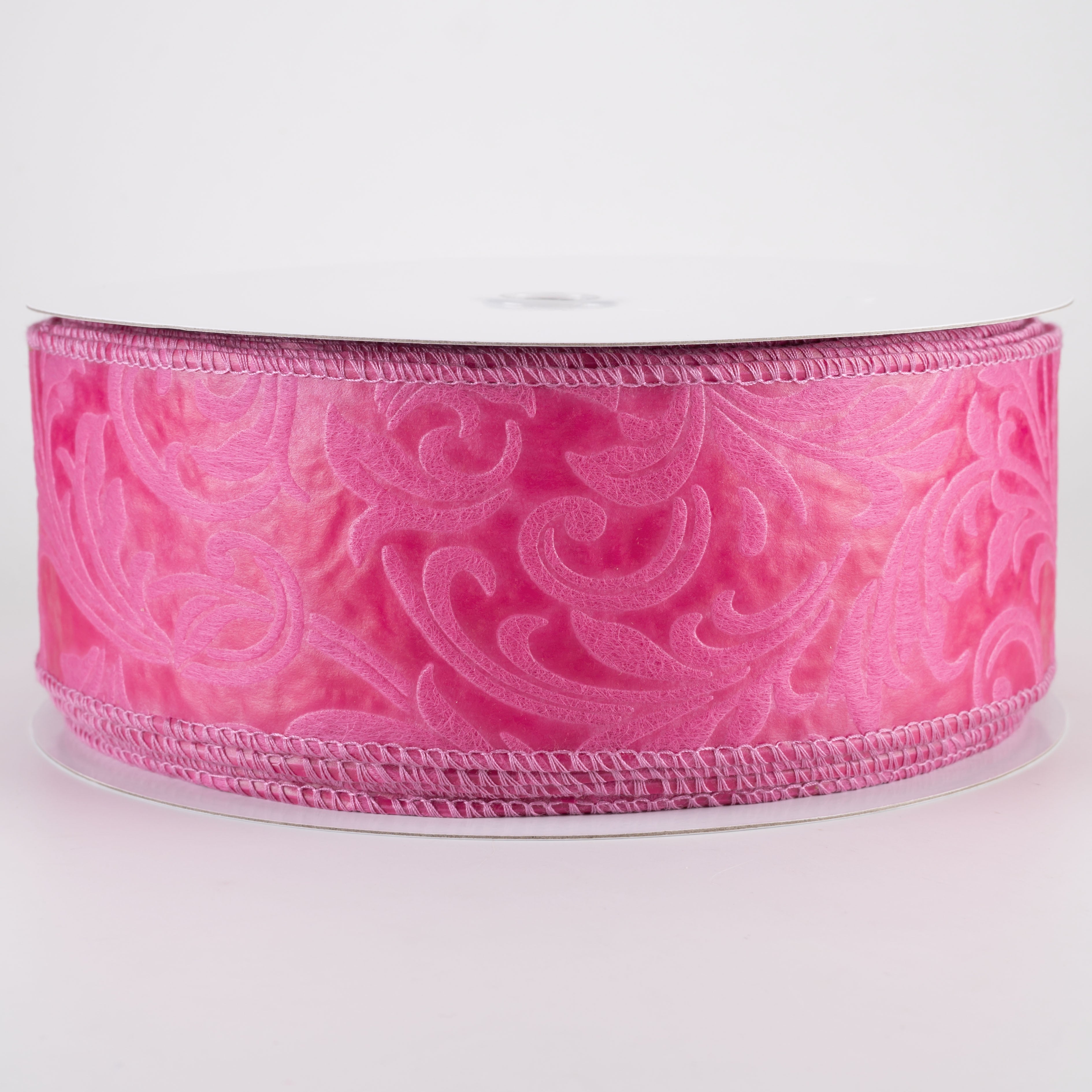 2.5" Embossed Leaf Filagree Breeze Ribbon: Hot Pink (50 Yards)