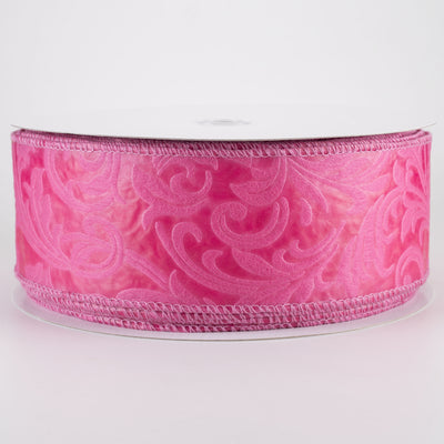 2.5" Embossed Leaf Filagree Breeze Ribbon: Hot Pink (50 Yards)