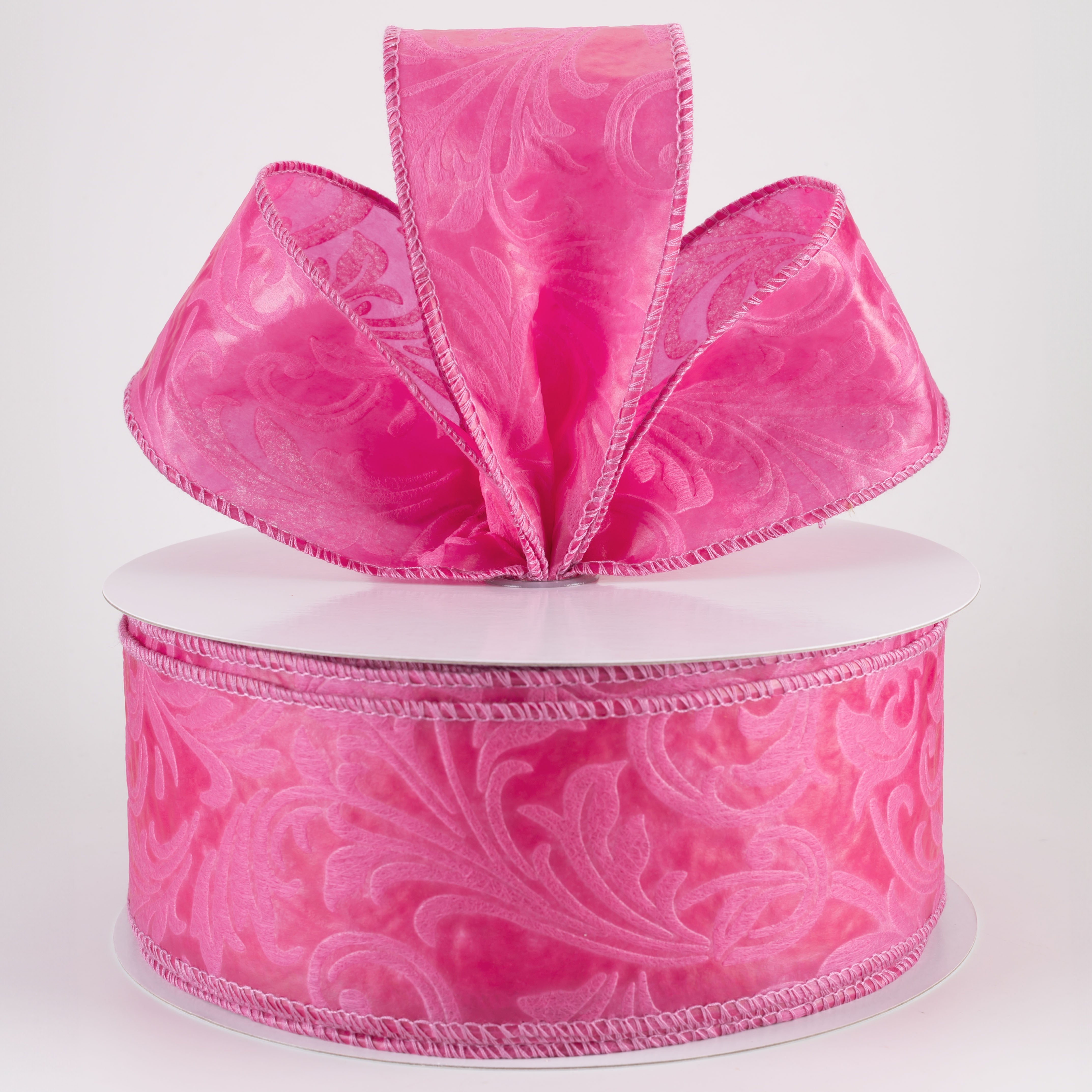 2.5" Embossed Leaf Filagree Breeze Ribbon: Hot Pink (50 Yards)