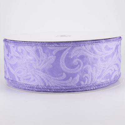 2.5" Embossed Leaf Filagree Breeze Ribbon: Lilac Purple (50 Yards)