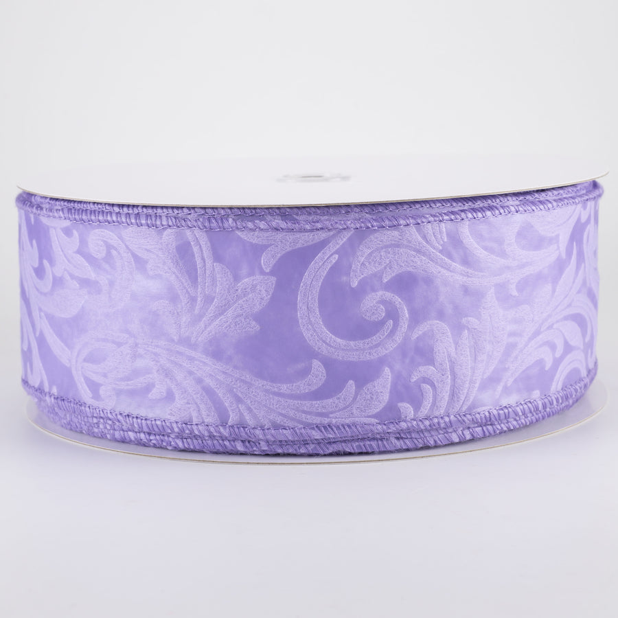 2.5" Embossed Leaf Filagree Breeze Ribbon: Lilac Purple (50 Yards)