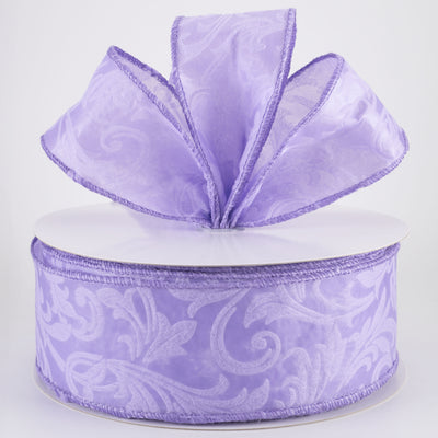 2.5" Embossed Leaf Filagree Breeze Ribbon: Lilac Purple (50 Yards)