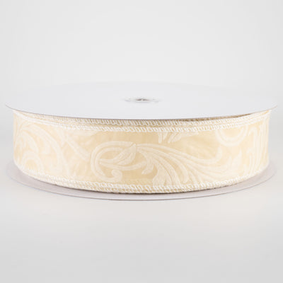 1.5" Embossed Leaf Filagree Breeze Ribbon: Ivory (50 Yards)