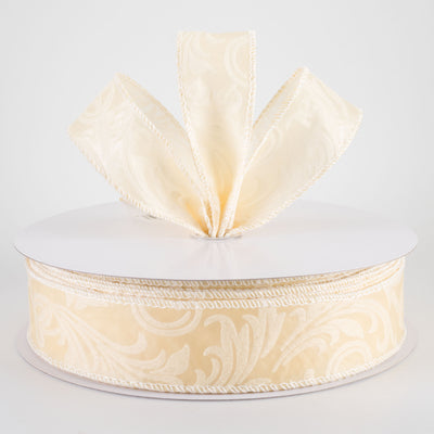1.5" Embossed Leaf Filagree Breeze Ribbon: Ivory (50 Yards)