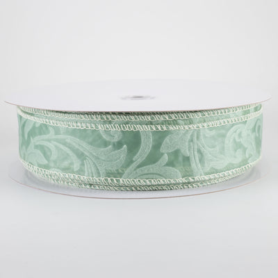 1.5" Embossed Leaf Filagree Breeze Ribbon: Celadon Green (50 Yards)