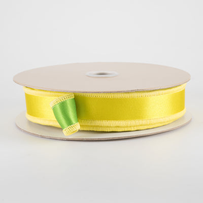 7/8" Double Sided Fused Satin Ribbon: Yellow & Fresh Green (10 Yards)