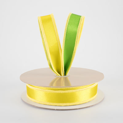 7/8" Double Sided Fused Satin Ribbon: Yellow & Fresh Green (10 Yards)