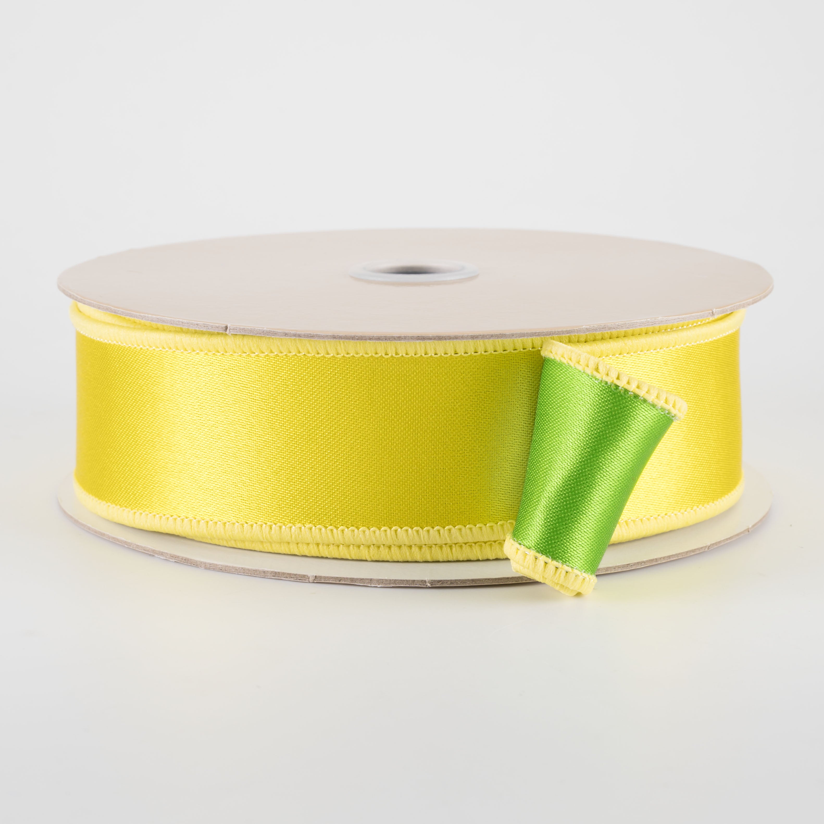1.5" Double Sided Fused Satin Ribbon: Yellow & Fresh Green (10 Yards)