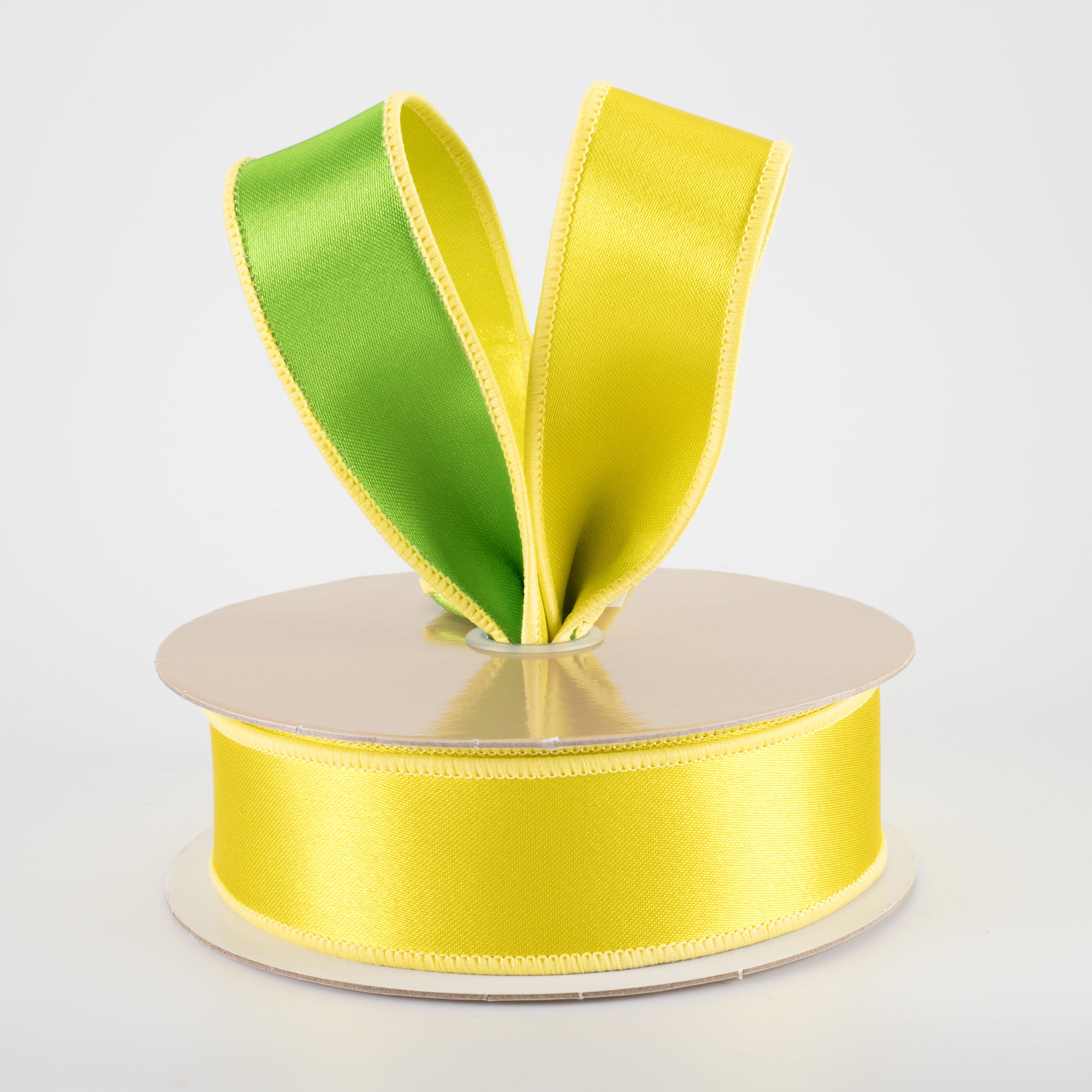 1.5" Double Sided Fused Satin Ribbon: Yellow & Fresh Green (10 Yards)