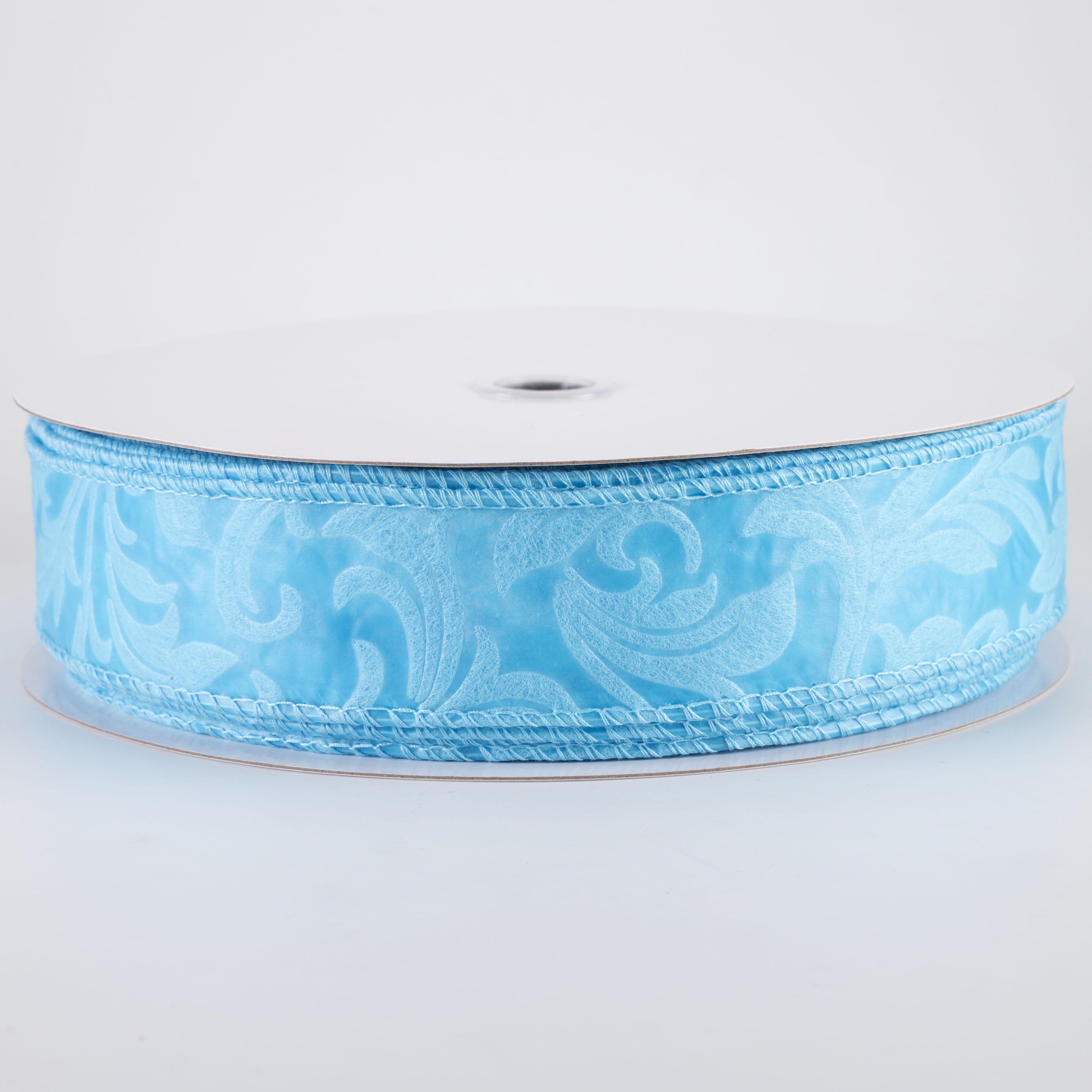 1.5" Embossed Leaf Filagree Breeze Ribbon: Light Blue (50 Yards)