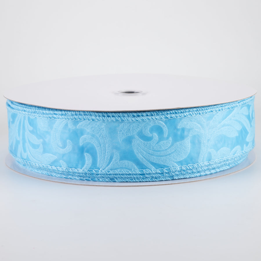 1.5" Embossed Leaf Filagree Breeze Ribbon: Light Blue (50 Yards)