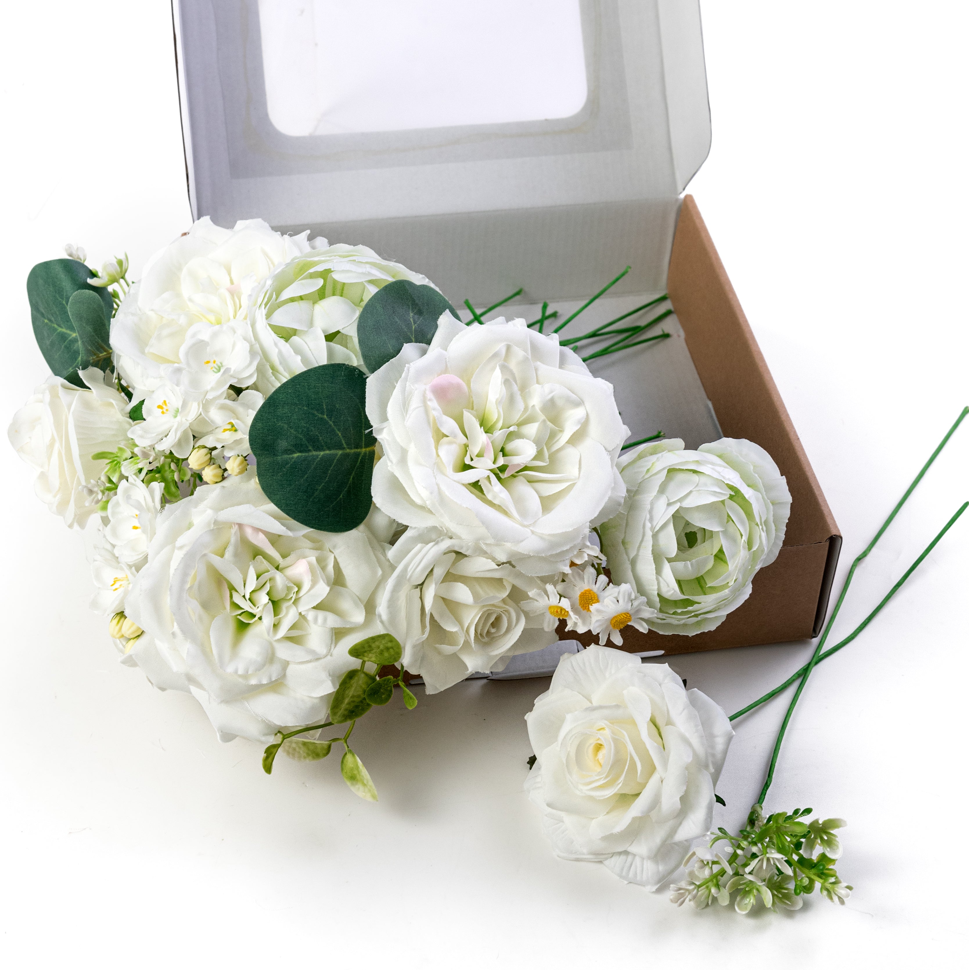 Boxed Pick Mix: White Roses & Peonies (23 Stem)