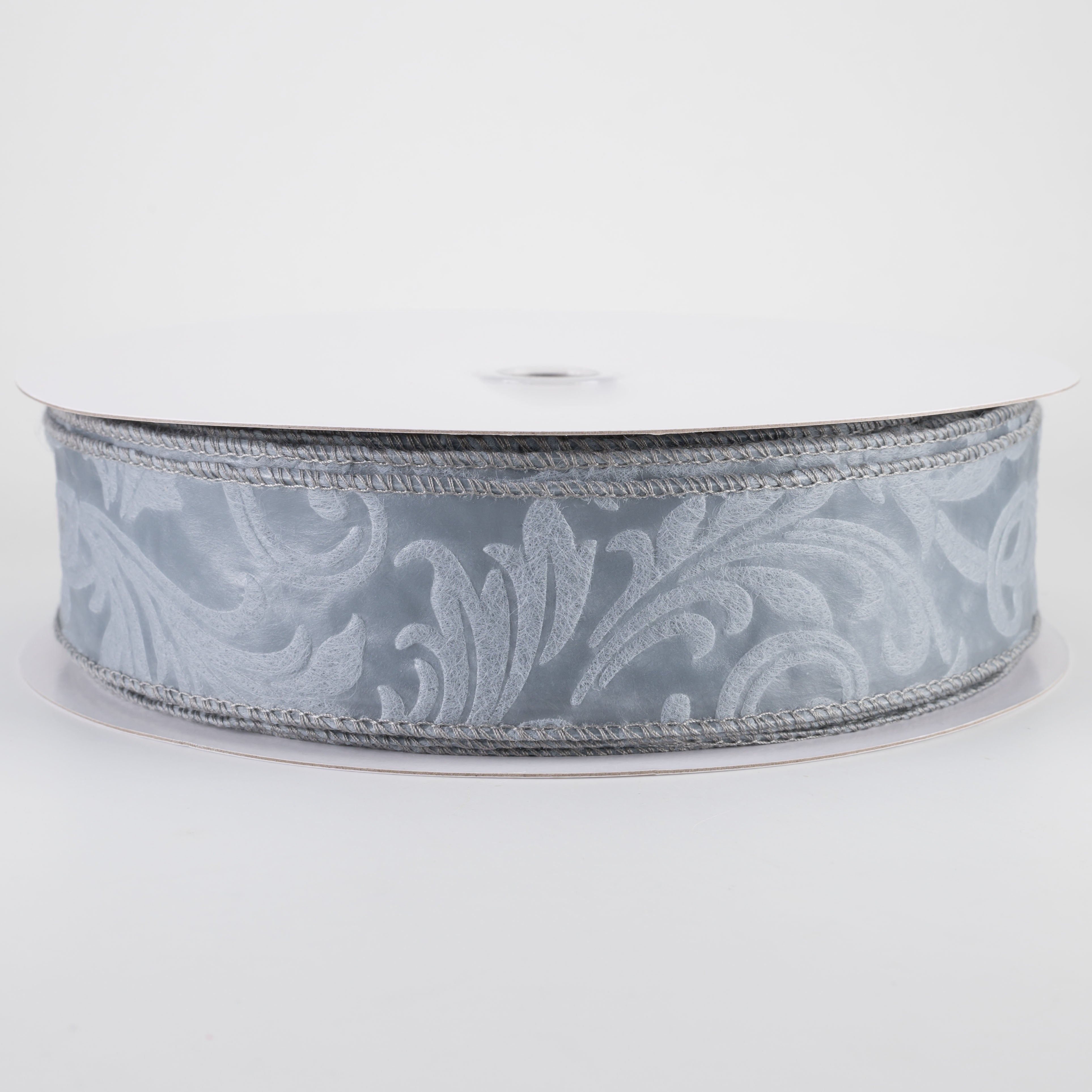 1.5" Embossed Leaf Filagree Breeze Ribbon: Grey (50 Yards)