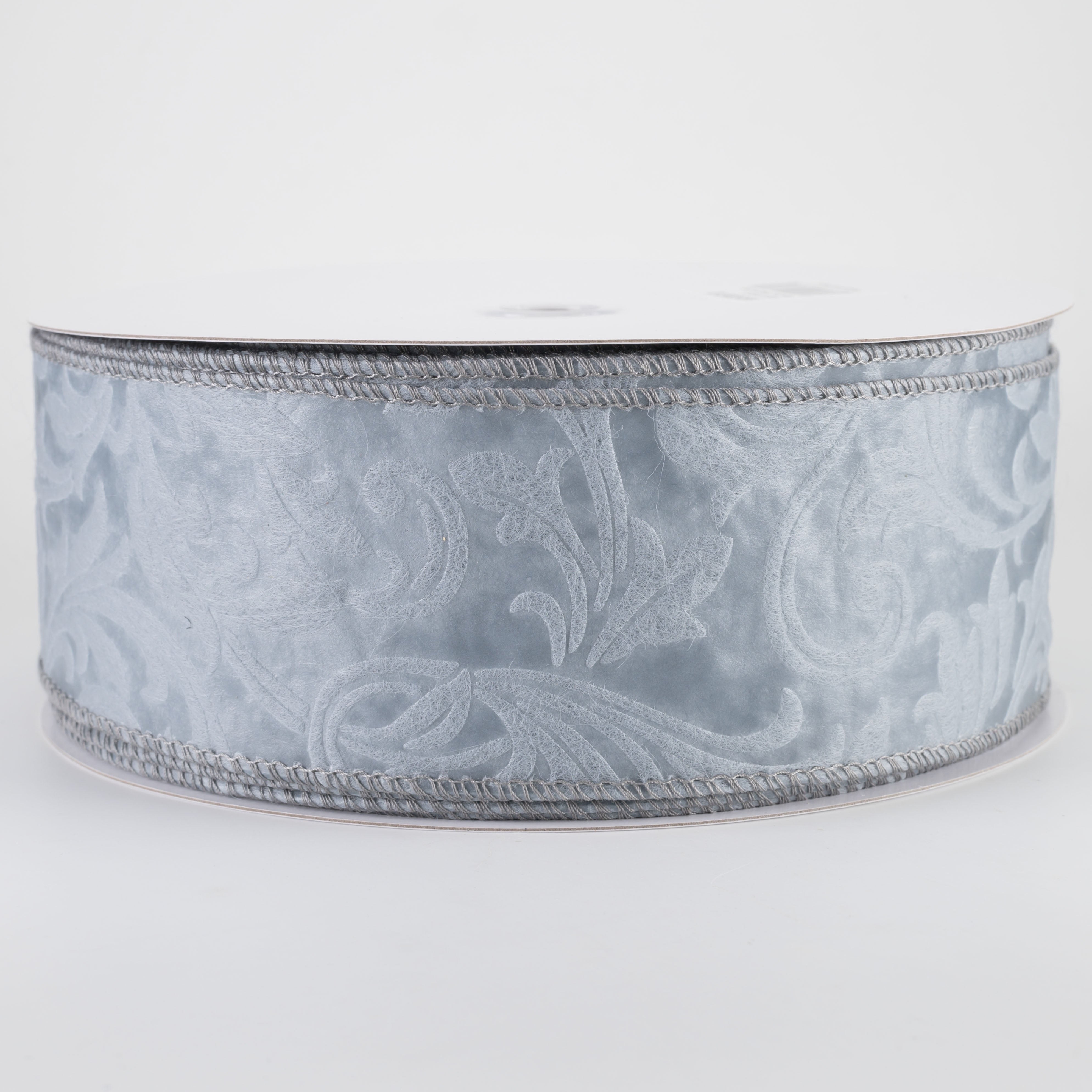 2.5" Embossed Leaf Filagree Breeze Ribbon: Grey (50 Yards)