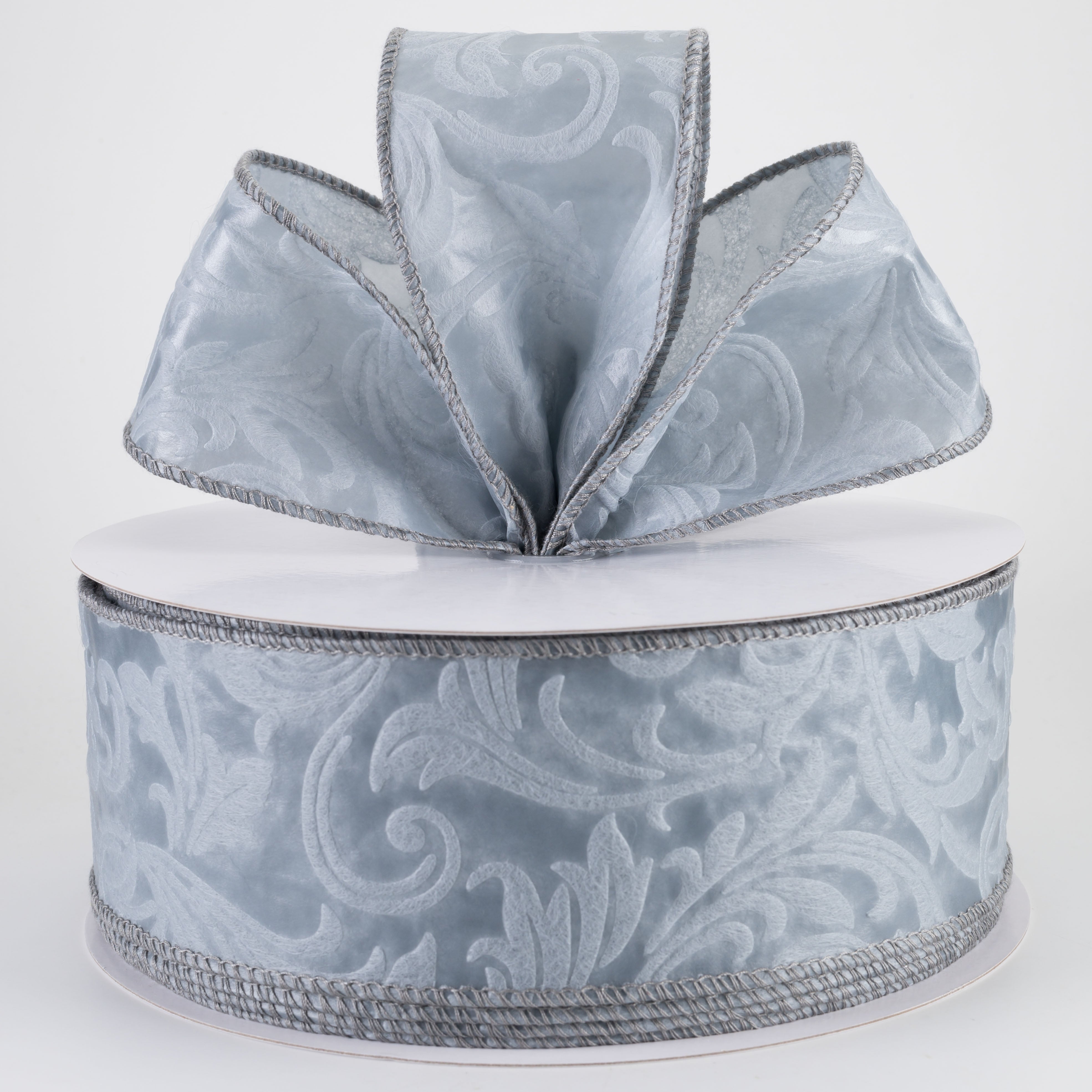 2.5" Embossed Leaf Filagree Breeze Ribbon: Grey (50 Yards)