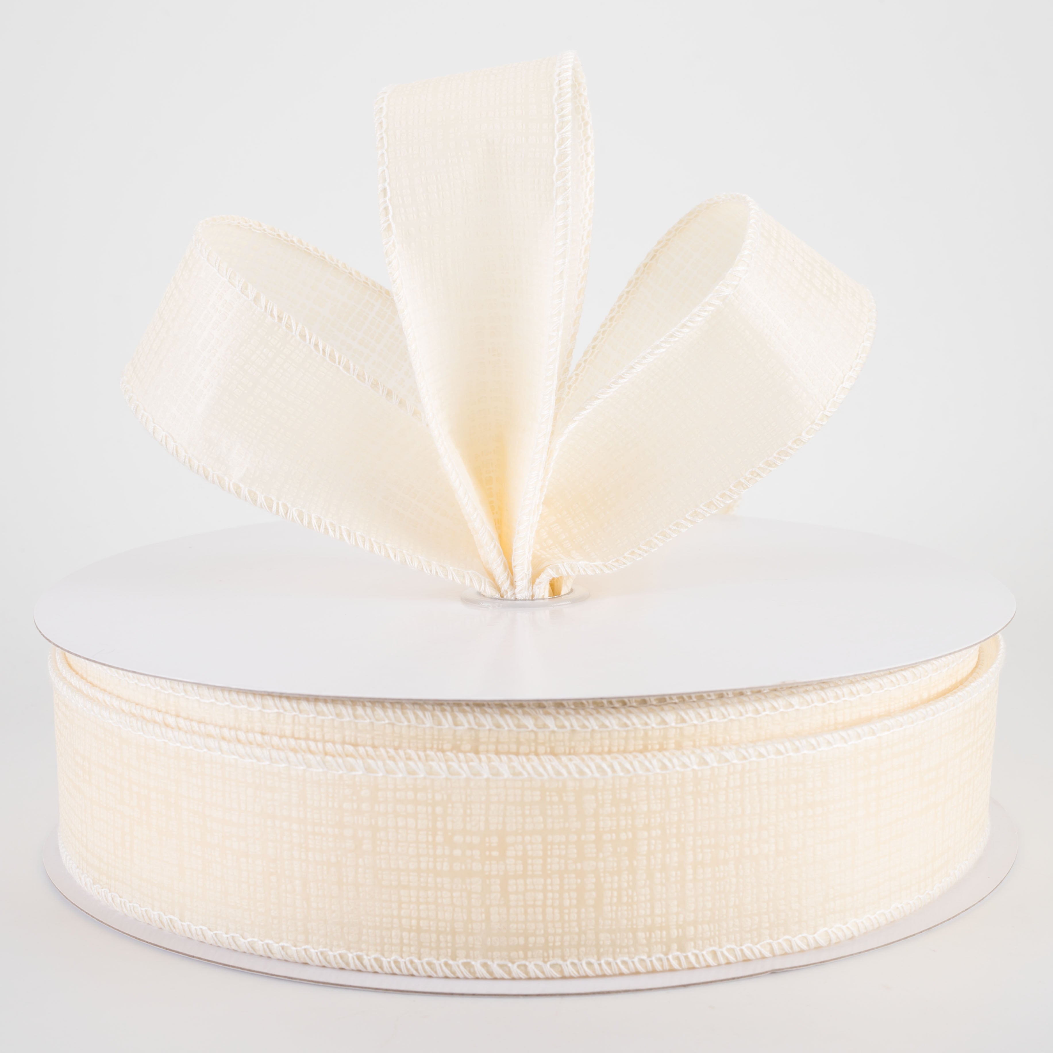 1.5" Embossed Crosshatch Breeze Ribbon: Ivory (50 Yards)