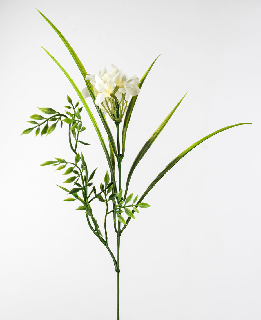 17" Wildflowers & Leaves Bush: Cream (12 Stem)