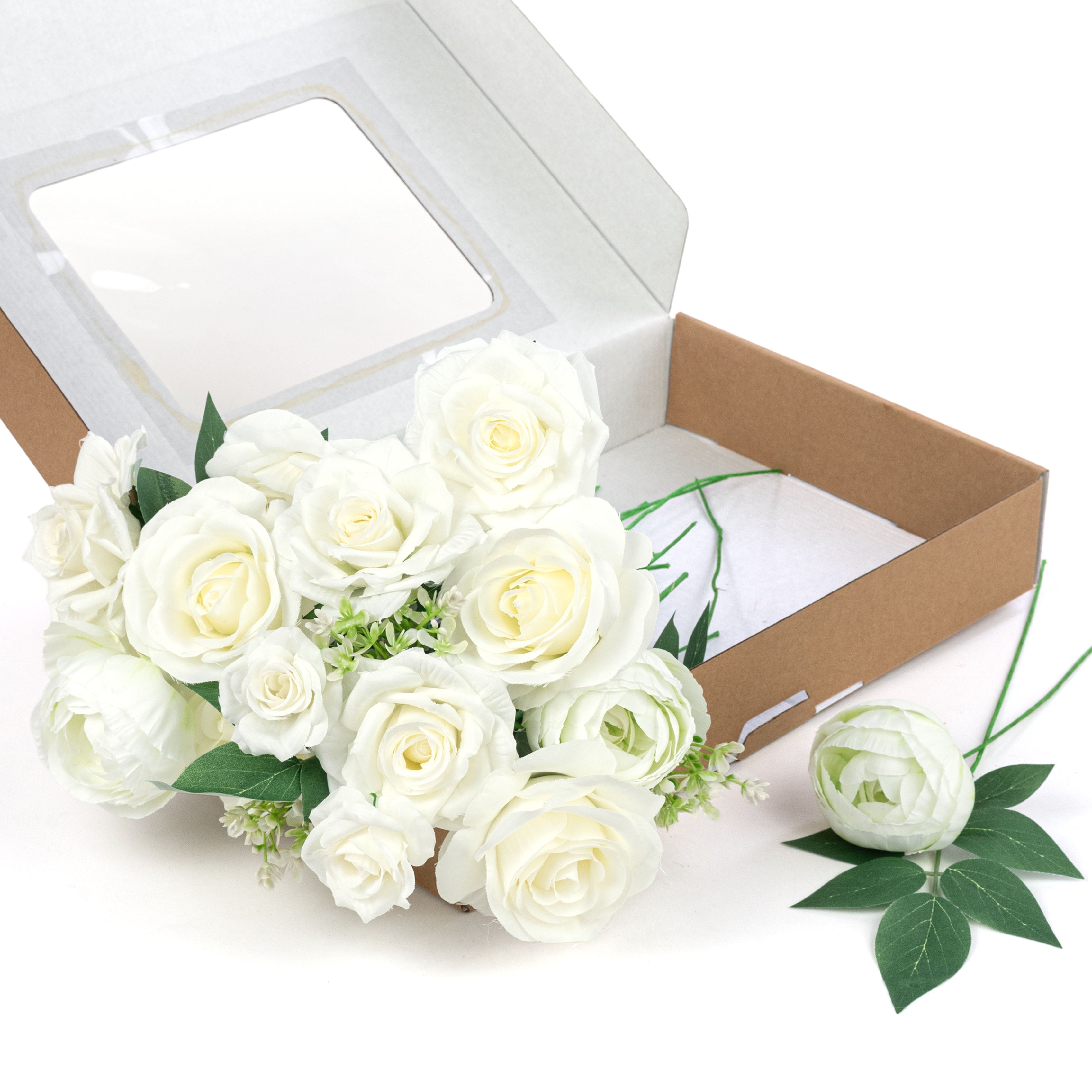 Boxed Pick Mix: White Roses & Peonies (29 Stem)