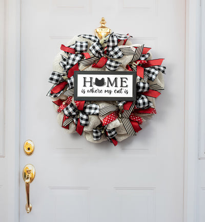 12" Wooden Sign: Cat Home