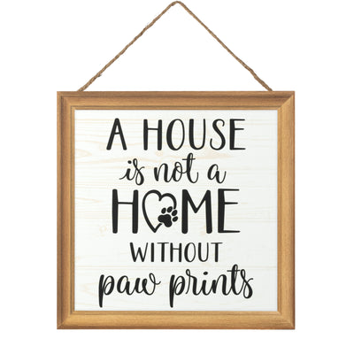 10" Square Wooden Sign: Paw Prints Home