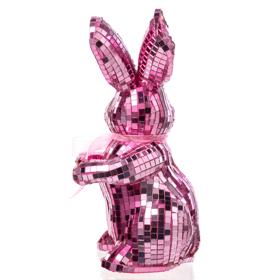 8.5" Mirror Disco Ball Bunny: Pink