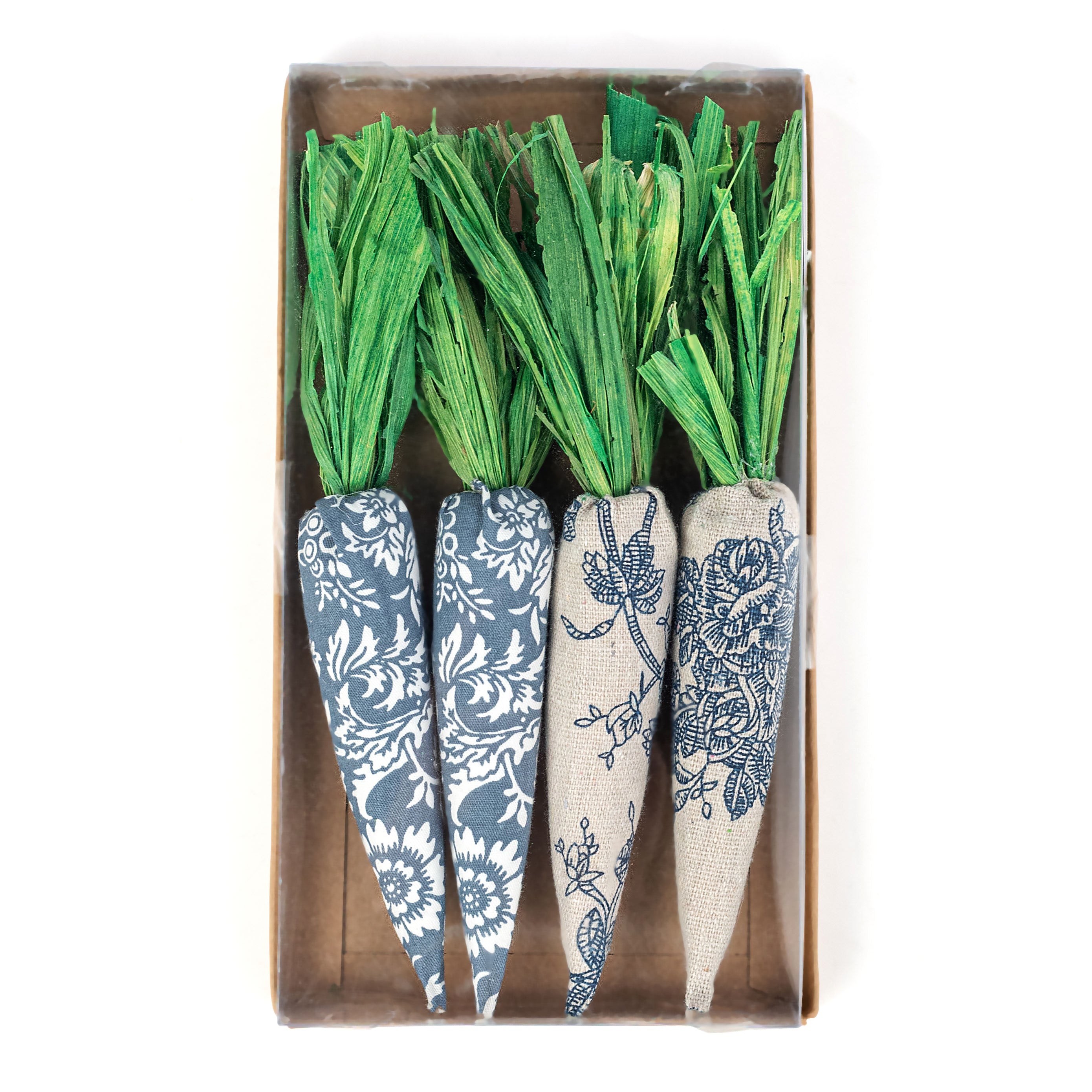 8" Canvas Carrots: Blue & White Floral (Box of 4)