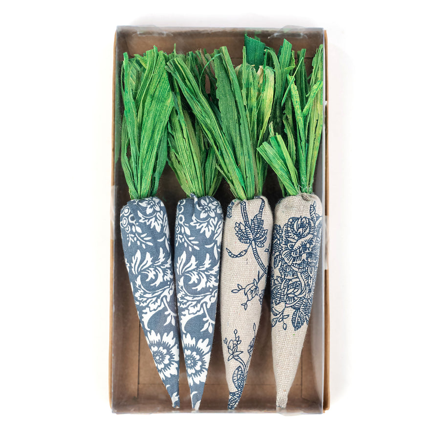 8" Canvas Carrots: Blue & White Floral (Box of 4)