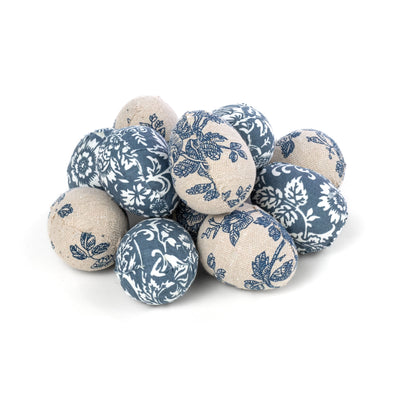 2" Canvas Fabric Easter Eggs: Blue & White Floral (Bag of 12)