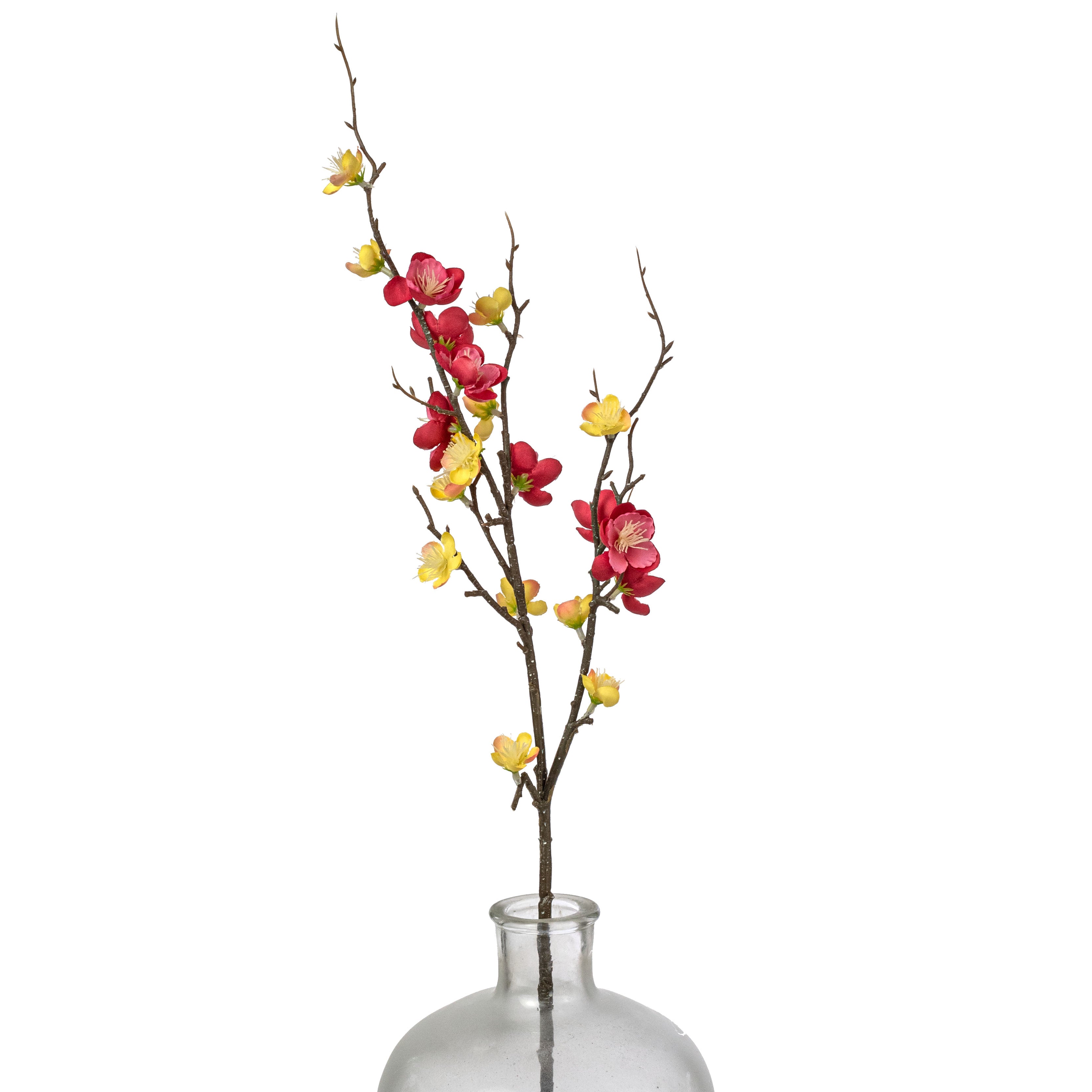 32" Quince Blossom Spray: Cerise Red & Yellow