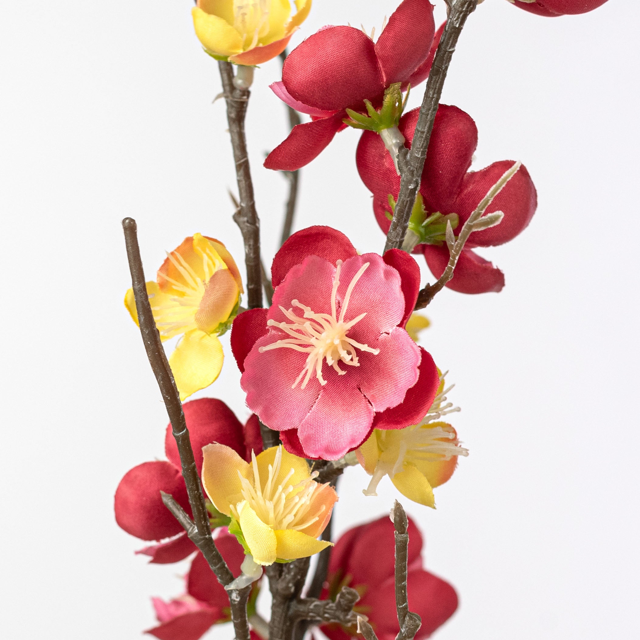 32" Quince Blossom Spray: Cerise Red & Yellow
