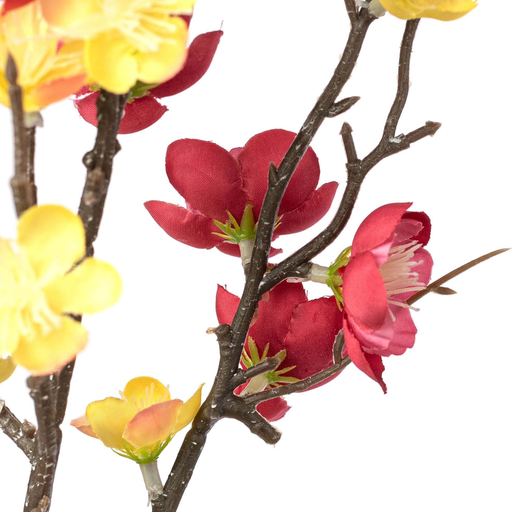 32" Quince Blossom Spray: Cerise Red & Yellow