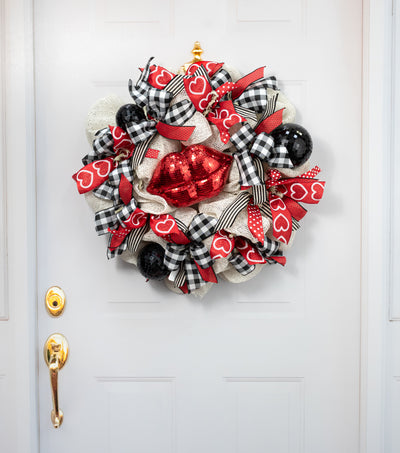 10" Mirror Disco Ball Lips Decoration: Red