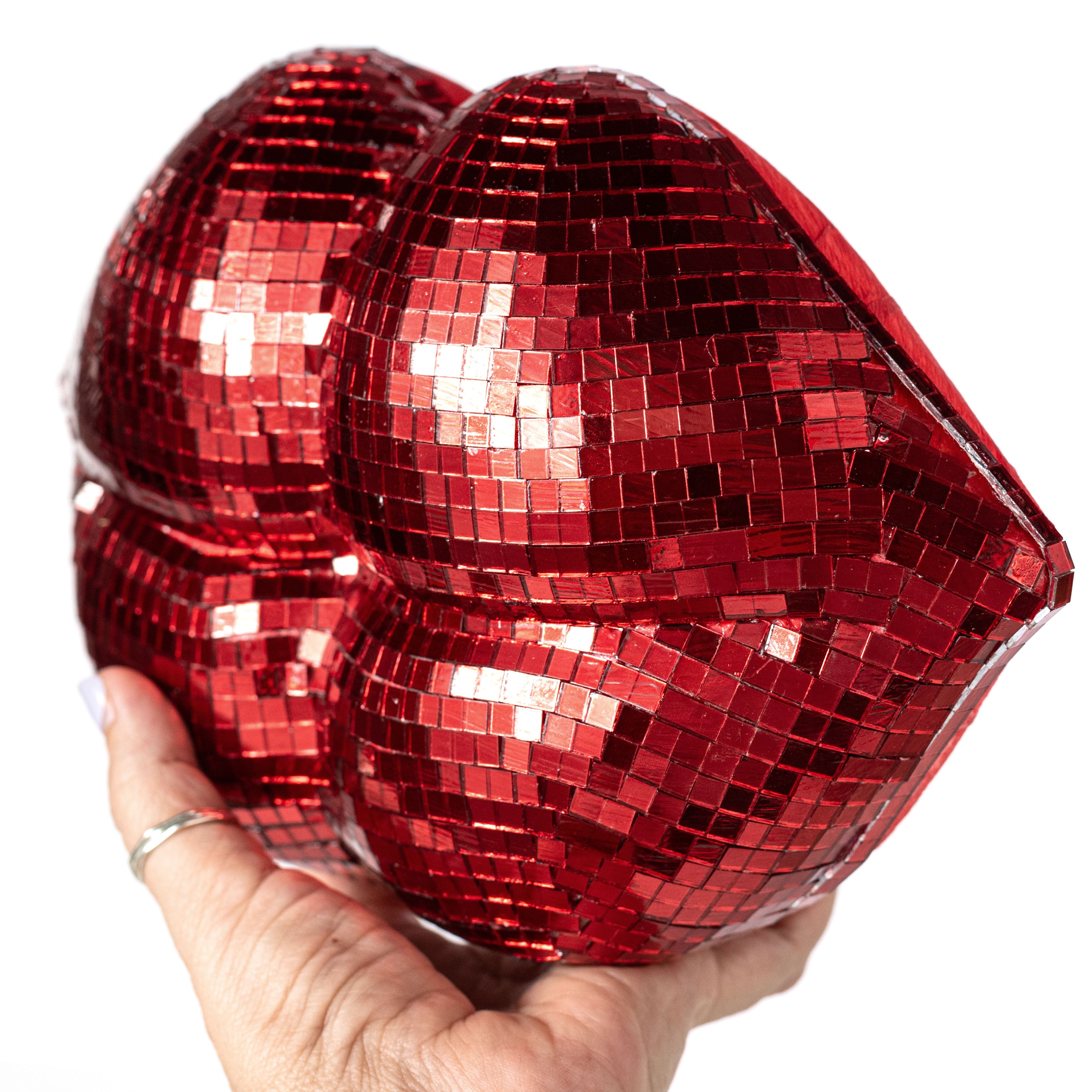 10" Mirror Disco Ball Lips Decoration: Red