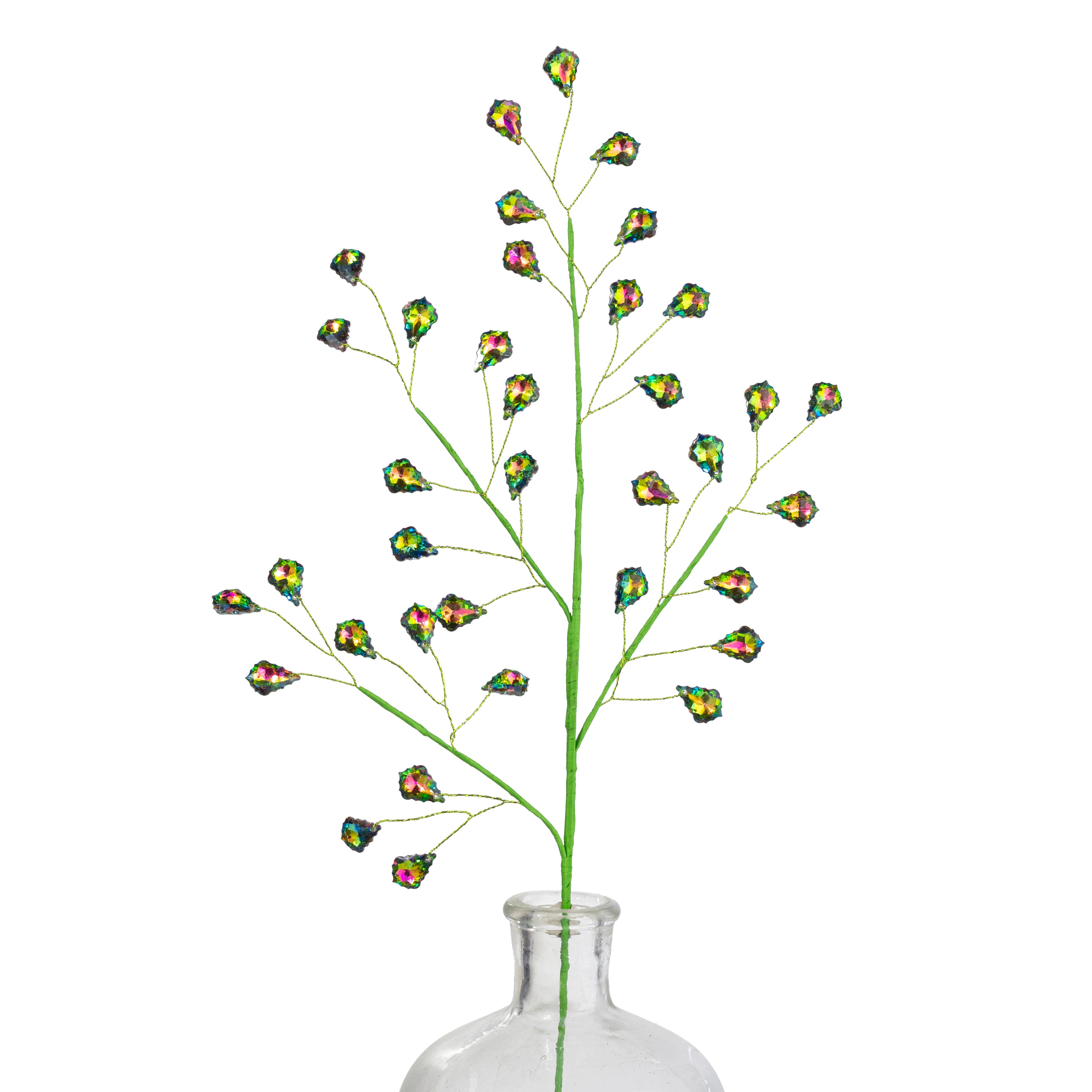 20" Faceted Acrylic Jewel Leaf Spray: Iridescent Peacock
