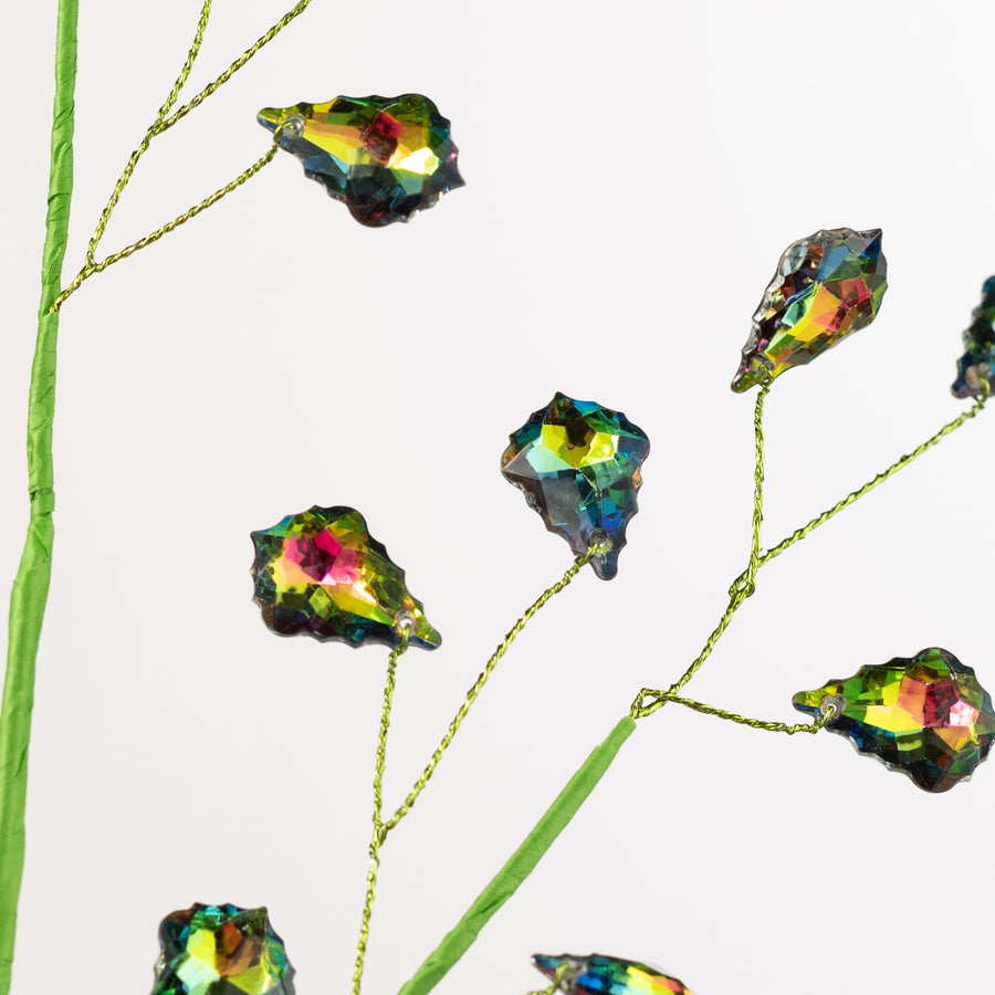 20" Faceted Acrylic Jewel Leaf Spray: Iridescent Peacock