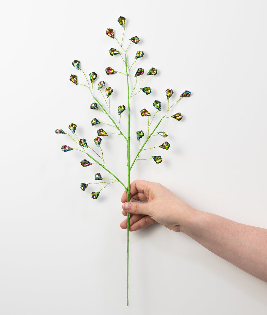 20" Faceted Acrylic Jewel Leaf Spray: Iridescent Peacock