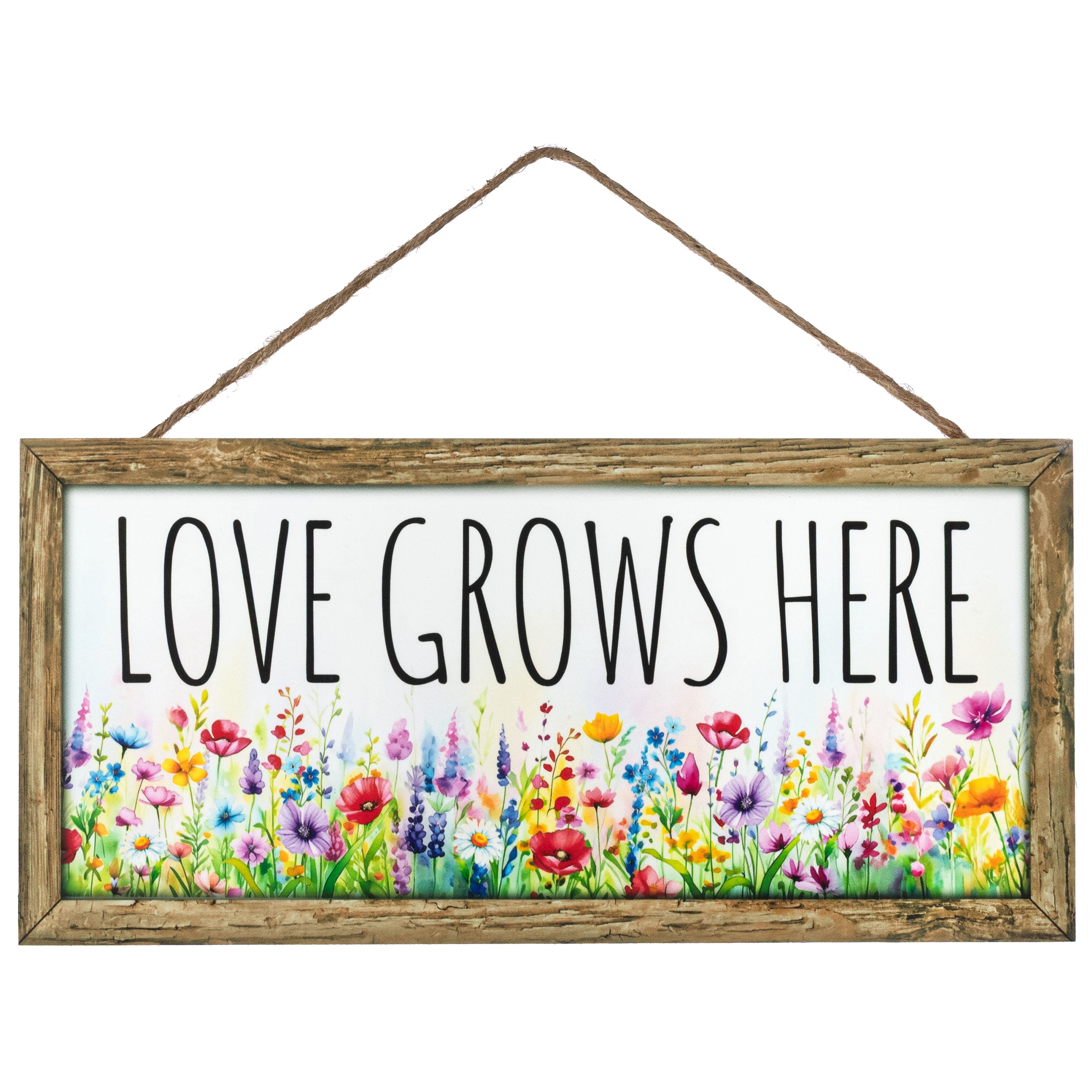12" Wooden Sign: Love Grows Here Flowers