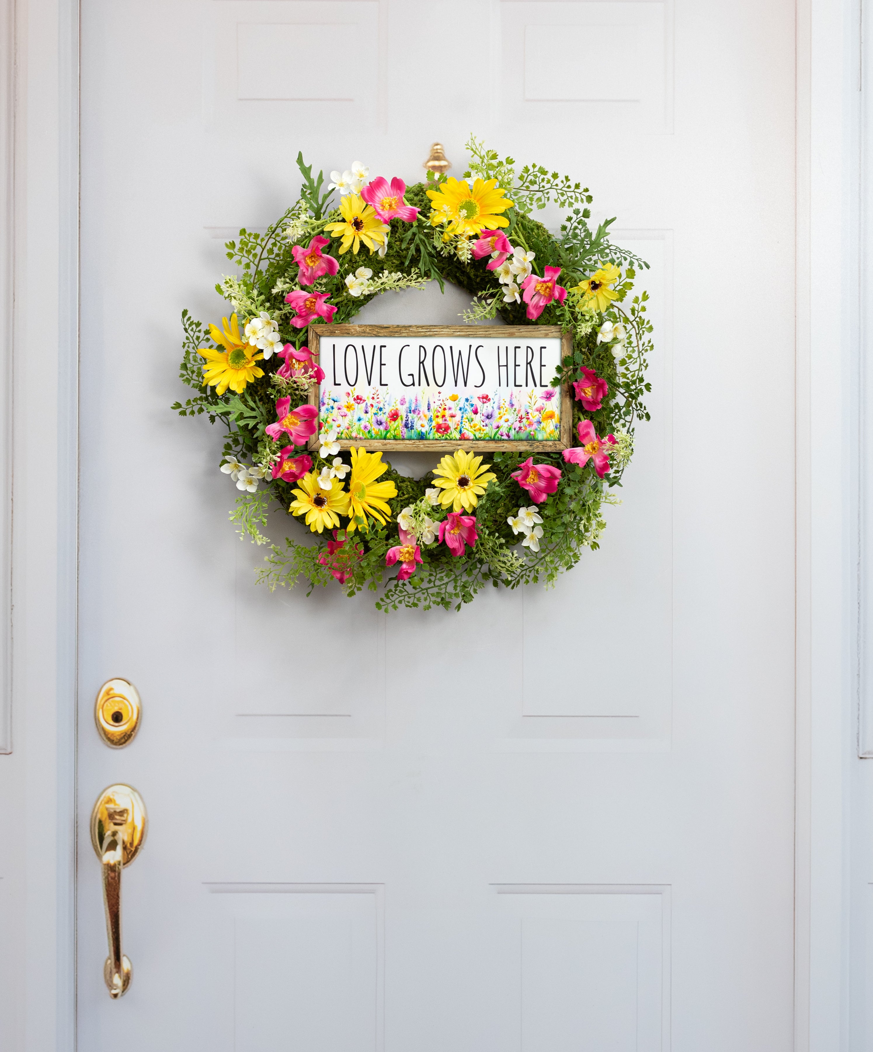 12" Wooden Sign: Love Grows Here Flowers