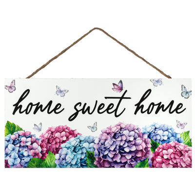 12" Wooden Sign: Home Sweet Home Hydrangeas