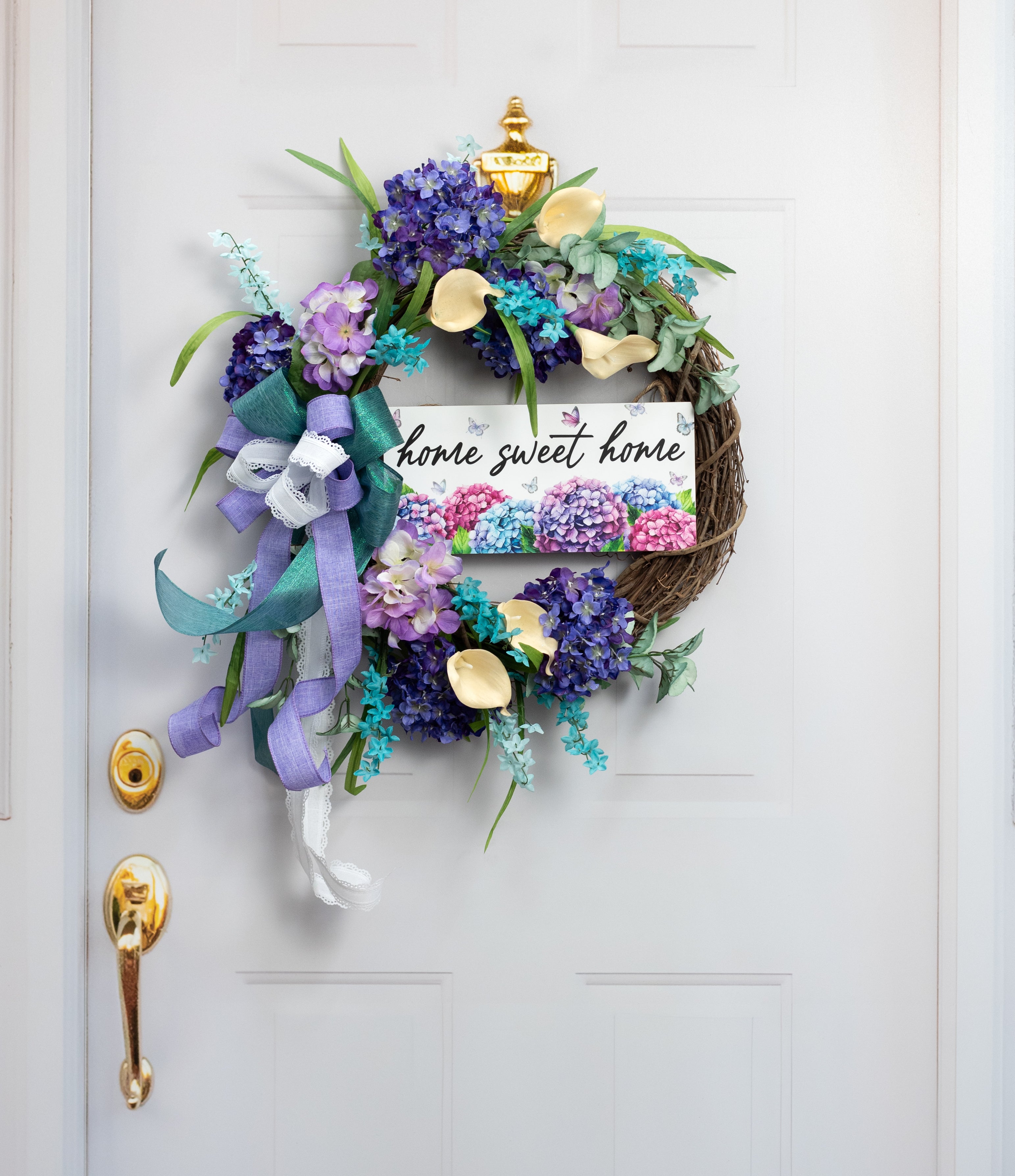12" Wooden Sign: Home Sweet Home Hydrangeas