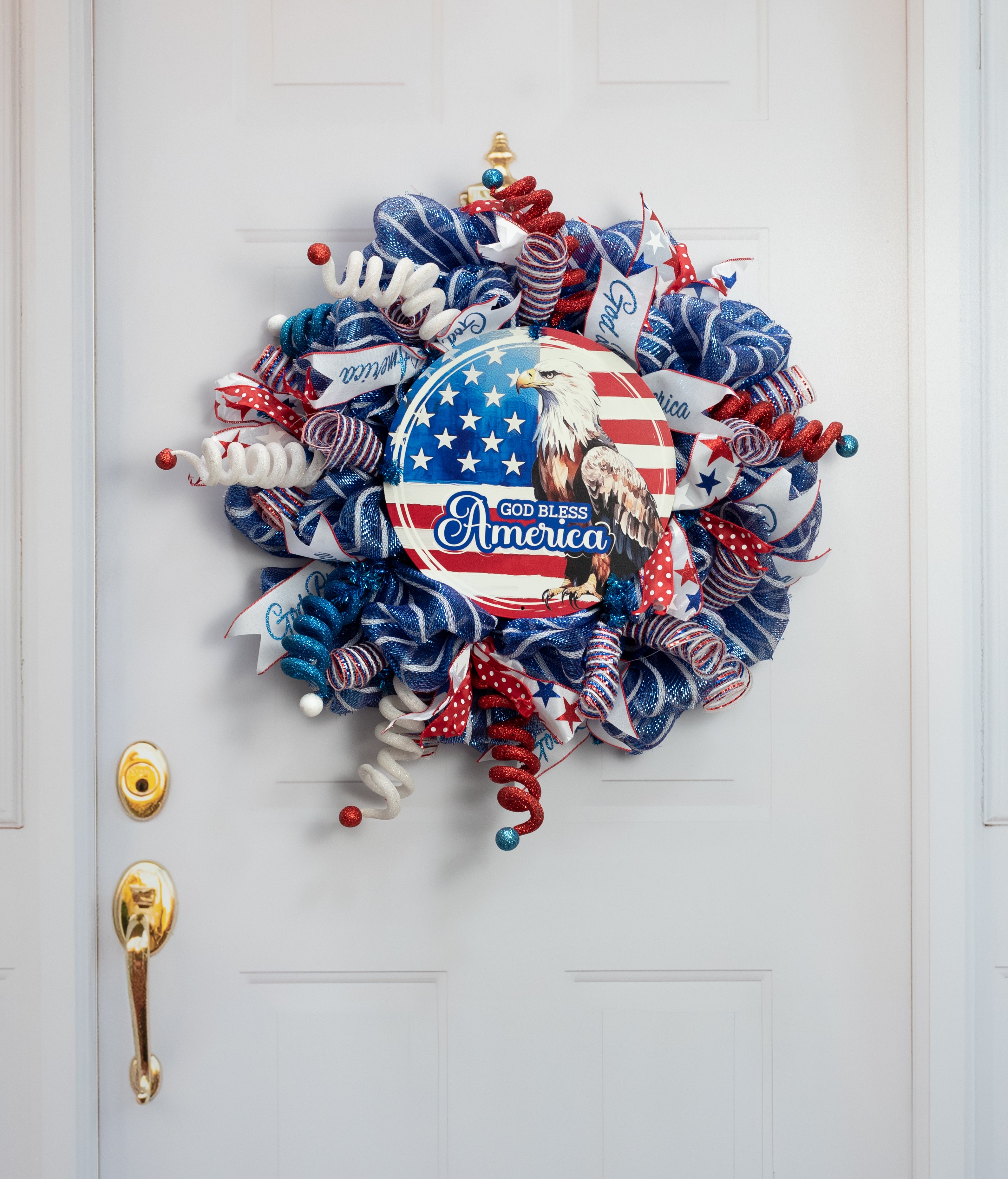 12" Round Metal Sign: God Bless America Eagle Flag