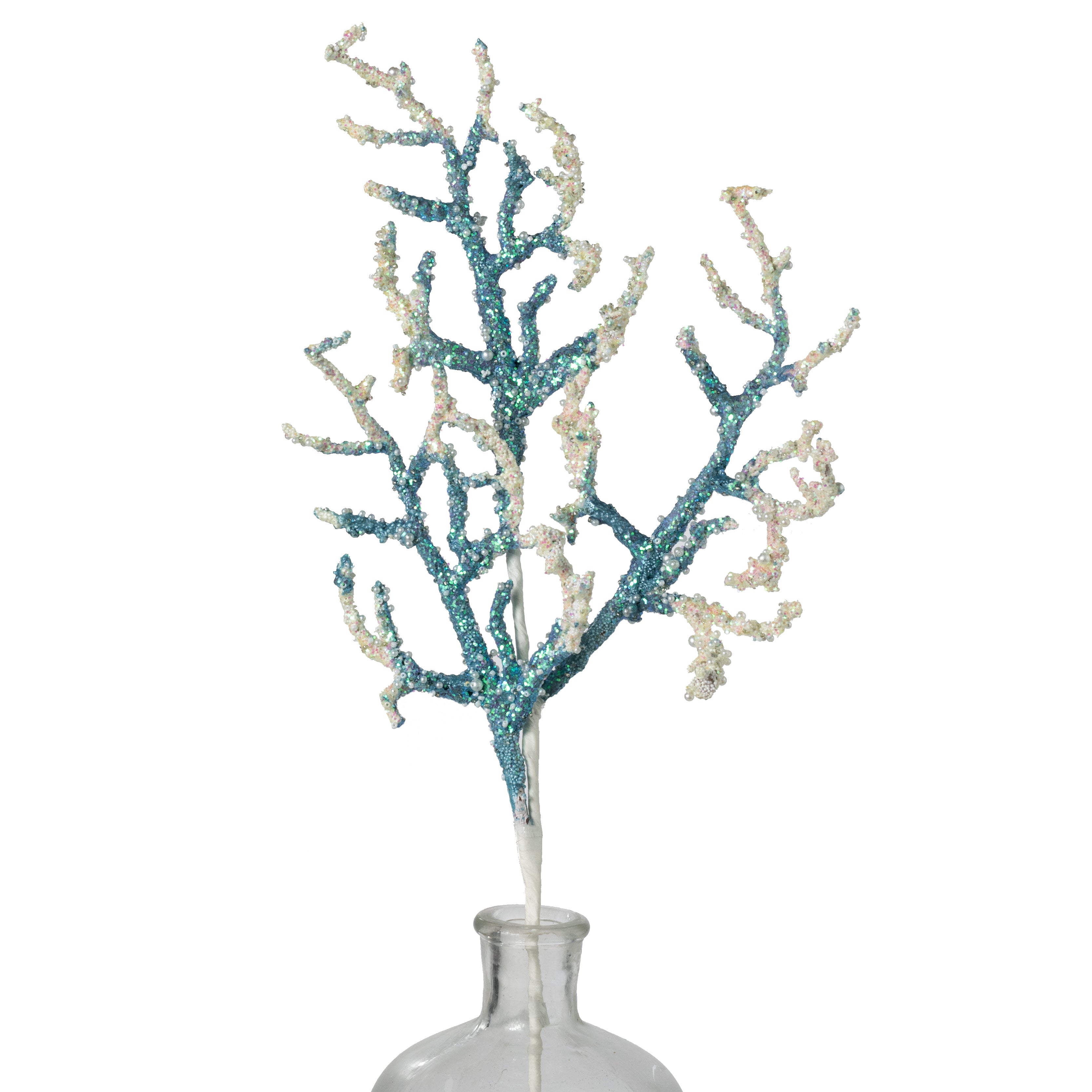 24" Pearl & Sequin Coral Spray: Blue & Ivory