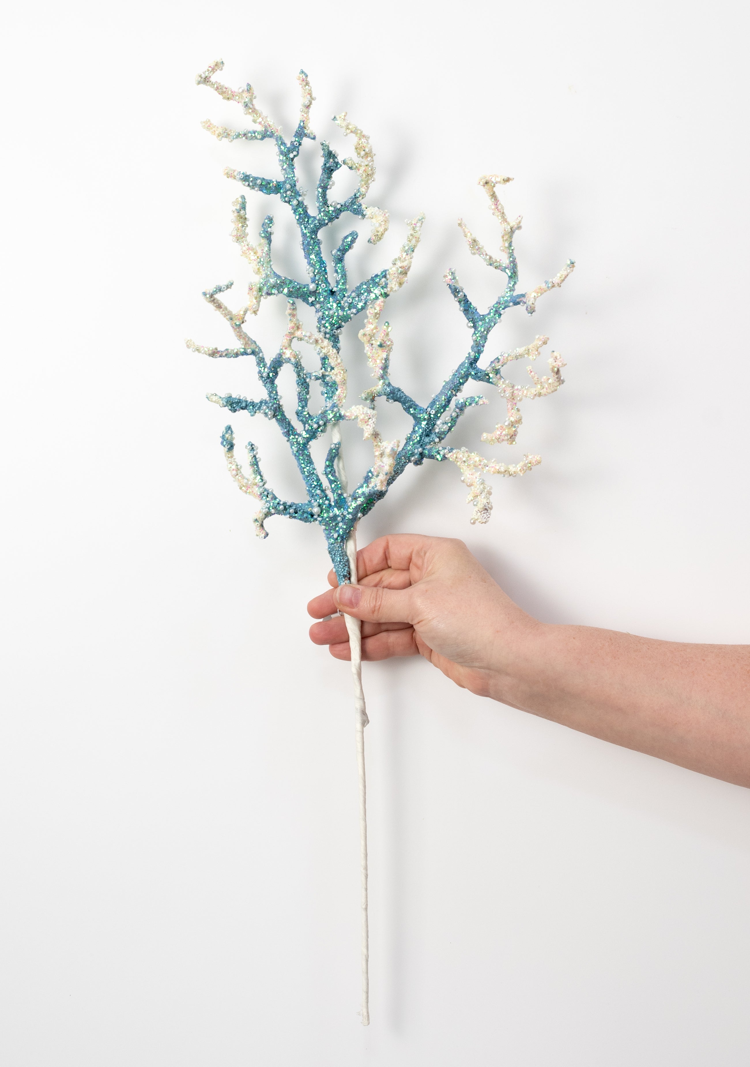 24" Pearl & Sequin Coral Spray: Blue & Ivory
