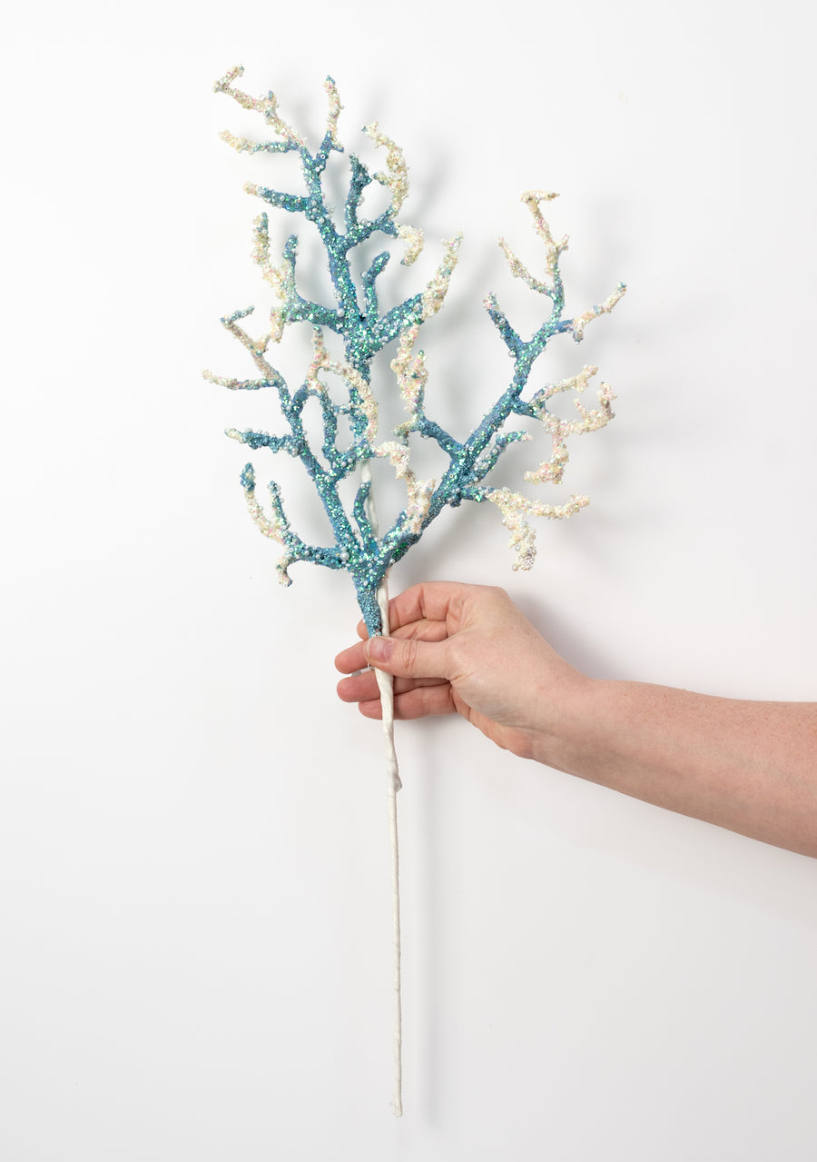 24" Pearl & Sequin Coral Spray: Blue & Ivory