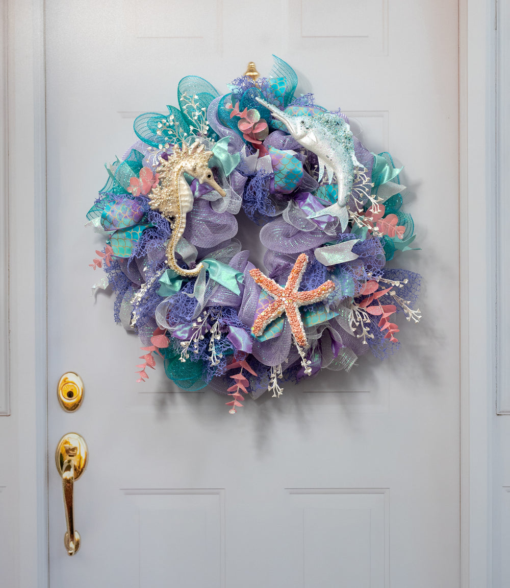 12" Pearl & Sequin Swordfish Ornament: Blue
